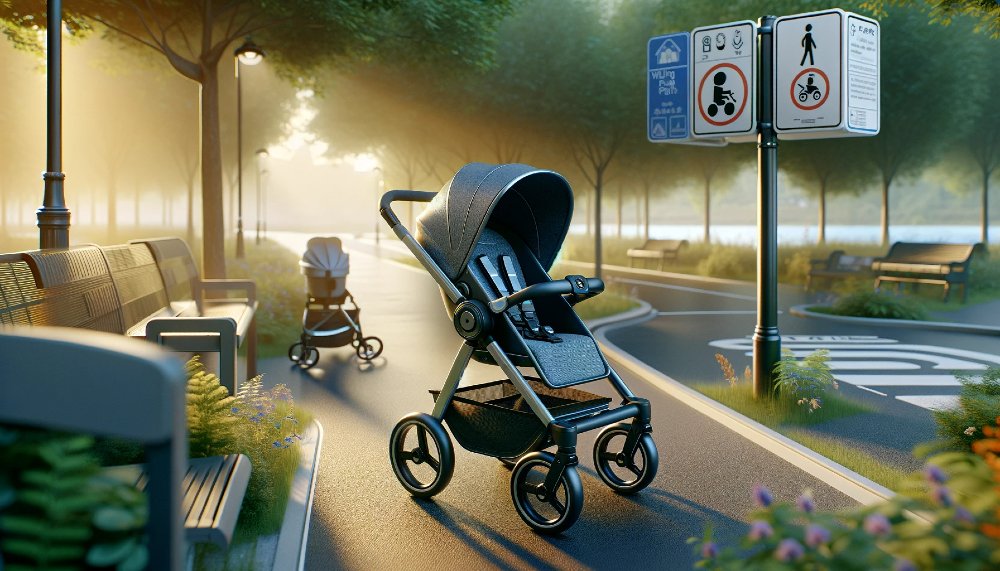Kinderwagen und Sicherheitsschilder