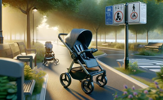 Kinderwagen und Sicherheitsschilder